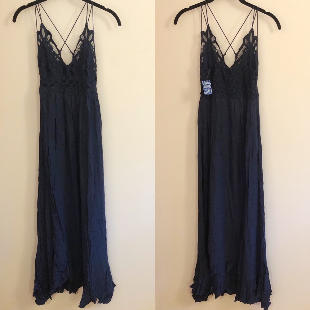 Free People Navy Blue Lace-Top Maxi Dress - Picture 5 of 12